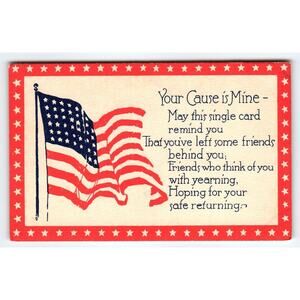 Patriotic USA Vintage Postcard USA Flag Your Cause Is Mine America Poem Stars